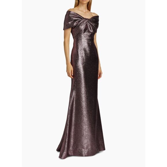 Teri Jon by Rickie Freeman Off-The-Shoulder Metallic Gown Size 6 $580 - Picture 3 of 12